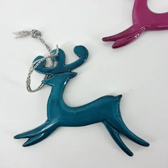 Reindeer Jade Magenta Christmas Tree Ornament Set2 Deers - Picture 8 of 9